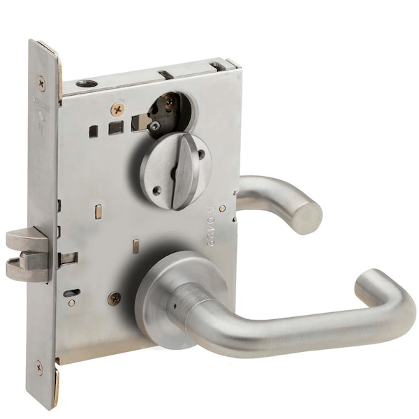 Schlage Grade 1 Privacy with Coin Turn Mortise Lock, 03 Lever, A Rose, Satin Chrome Finish, Field Reversible L9044 03A 626 - main
